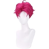 MAGQOO Boy Hot Pink Wig Men Short Straight Fluffy Hot Pink Wig Cartoon Movie Halloween Cosplay Costume Animie Wigs