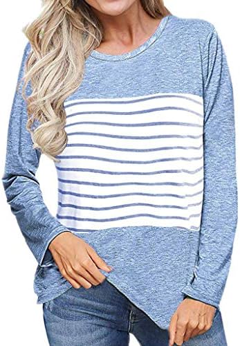 Women Long Sleeve Sweatshirt, Ladies Casual Color Block Stripe Patchwork Long Sleeve Pullover Tops Fashion Loose Tunic