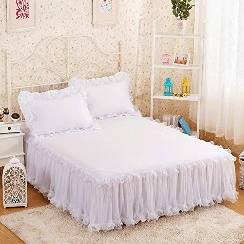 WHoIppRmOrella Luxury Rufflled Bedspread Romantic Lace Bed Skirt Bed Sheet Handmade Bedspreads Mattress Slip Protection Cover-White-Twin A