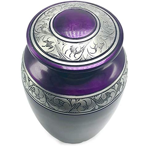 Eternal Harmony Memorial Cremation Urn for Human Ashes | Carefully Handcrafted with Elegant Finishes to Honor and Remember Your Loved One | Adult Large Size with Beautiful Velvet Bag (Purple Silver)
