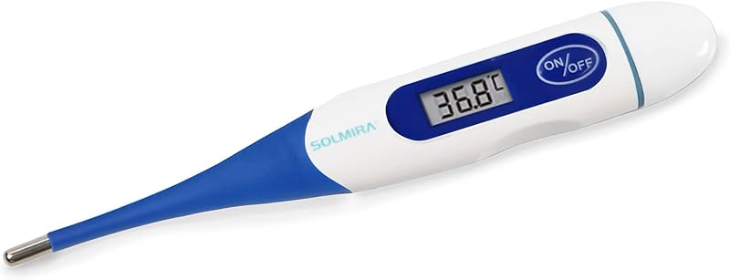 - Termómetro Digital, Preciso ±0.1°C, Punta Flexible, Oral/Rectal/Axilar, Resistente al Agua IP54, Aviso Sonoro, Estuche Incluido, Amarillo/Azul/Azul Marino
