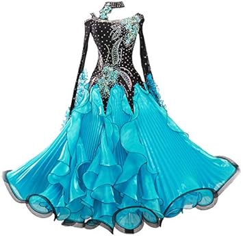 Amazon Garuda 素敵キラキラストーン付手作りサイズオーダー社交ダンスドレス 正装 青色 サイズオーダー 社交ダンスワンピース ノーブランド品 社交ダンス