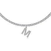 Letter Necklace 14k Gold Plated Tennis Chain Initial Choker Bling Iced CZ Diamond Necklace for Women