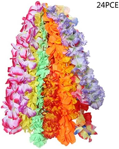Kangnice Colorful Hawaiian Luau Silk Flower Leis Jumbo Necklaces Beach Party Supplies Set, Pack of 24