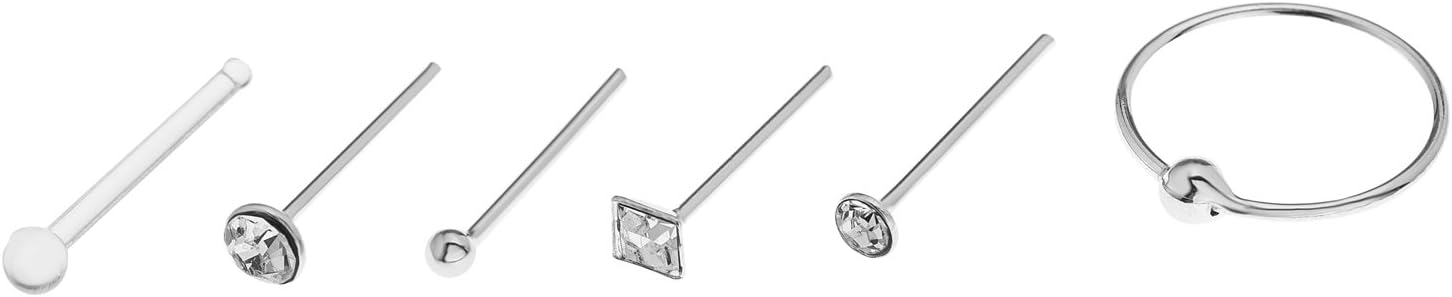 Izmit Unisex Sterling Silver and Crystal Set of Six Nose Studs