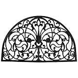 Heavy Duty Rubber Outdoor Half Round Doormat, 24X36", Entry Way Shoes Scraper Patio Rug Dirt Debris Mud Trapper Waterproof- Wrought Iron