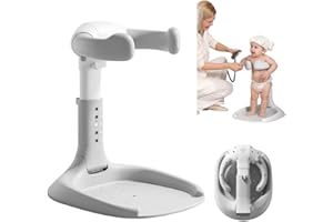 BONBAY Baby Shower Stand, Baby Bath Support, Shower Standing Support with Adjustable Height and Armrest, Bath Stand with Anti-Skip and Shower Head Holder, Bath Essentials for Infants
