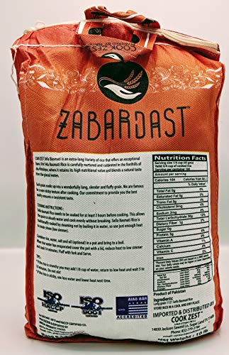 Cook Zest ZABARDAST Parboiled Golden Sella Basmati Rice (Premium Extra Long Grain | 10 Lb Bag) - Gluten Free, All-natural Gourmet Rice