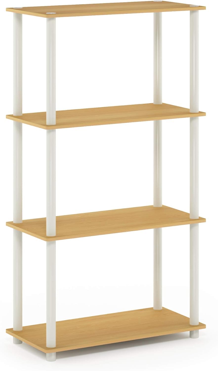 Furinno Turn-N-Tube 4-Tier Multipurpose Shelf Display Rack, Round Tubes, Blonde Maple/White Image
