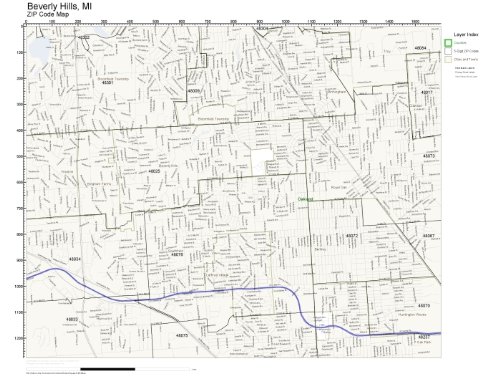 ZIP Code Wall Map of Beverly Hills, MI ZIP Code Map Laminated