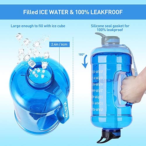 Large 1 Gallon Water Bottle,128oz Big Sports Water Bottle with 2 Replacement Lid, Straw/Motivational Time Marker/Hand Strap,Leakproof BPA Free Water Jug for Gym Fitness Workouts Camping Outdoor 3 510U5hdghnL. AC