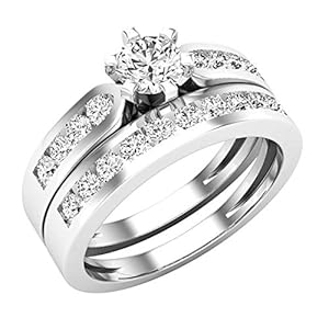 Dazzlingrock Collection 1.00 Carat (ctw) 14K Round Diamond Ladies Bridal Engagement Ring Set With Matching Band 1 CT…