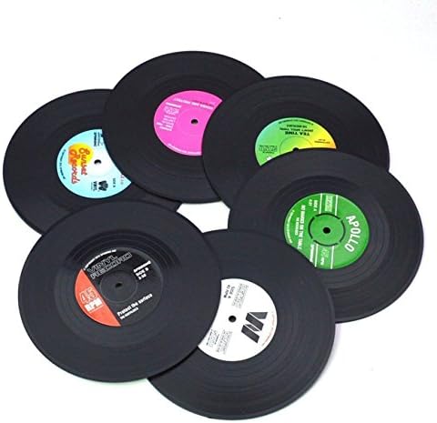 6 Piece Retro Vinyl Record Drinks Coasters Cup Mat Classic Music Style