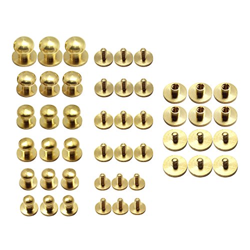 Sam Browne Soild Brass Button Studs ,Yotako 24 Pack Leather Craft Belt Chicago Screws Nail Rivets DIY suitable for Arts and Clothers making with Install Hole punch