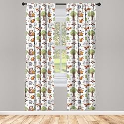 Ambesonne Forest Window Curtains Pack of 2, Doodle
