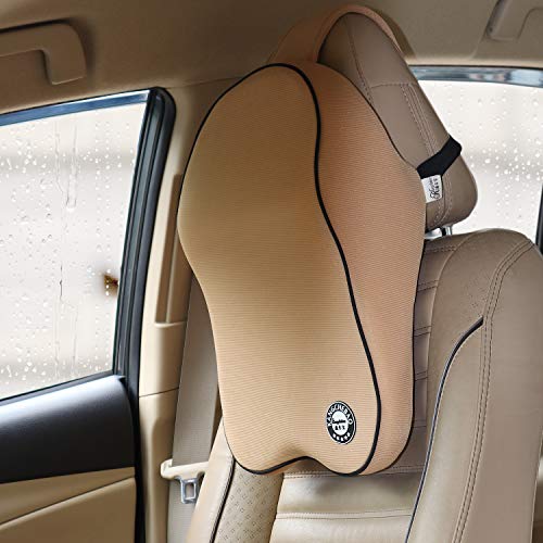 Oshotto Memory Foam, Air Fabric and Ergonomic Design Car Seat Neck Rest Cushion, Head Rest Pillow to Protect Neck & Vertebra for Toyota Innova (Beige)
