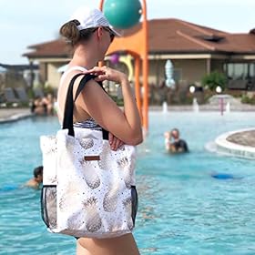 Dapper&Doll Pineapple Beach & Tote Bag Gifts for Women – Waterproof Zipper Top for Boat, Pool, Work – Gift for Women and…