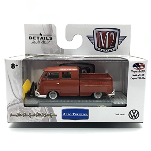 M2 Machines 1959 VW Double Cab Truck U.S.A. Model w/Snow Plow (Ruby Red Auto-Thentics Volkswagen Release 4 - Castline 2017 Premium Edition 1:64 Scale Die-Cast Vehicle & Display Case (VW04 17-05)