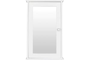 Kcelarec Mirrored Bathroom Medicine Cabinet, Wall Mount Bathroom Storage Cabinet with with Single Door & Adjustable Shelf,White