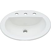 PROFLO PF19168 Rockaway 19" Oval Vitreous China Drop In Bathroom Sink with Overflow and 3 Faucet Holes at 8" Centers - White
