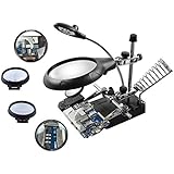 Beileshi 2.5X 7.5X 10X LED Light Helping Hands Magnifier Station, Desktop Magnifier with LED Light Magnifying Glass Stand with Auxiliary Clamp and Alligator Clips