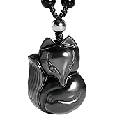 Jewever Black Obsidian Lucky Fox Necklace Natural Stone Healing Crystal Pendant Protection Amulet Gemstons Pendant Jewelery