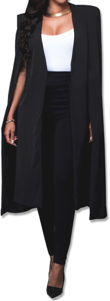 Women's Long Open Slit Sleeve Trench Cloak Capes Jacket Open Front Long Slit Crepe Blazer Cape Coat