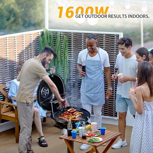 Electric Grill, Techwood Outdoor Electric BBQ Grill, 1600W Portable Removable Stand Grill with Adjustable Heat & Drip Tray, Double Layer Design for Party, Patio & Backyard (Black)