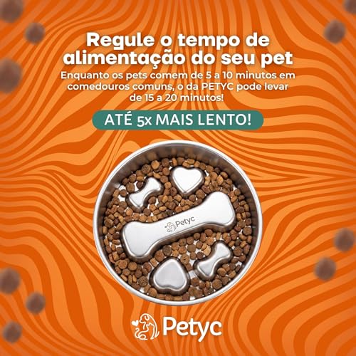 Comedouro Lento PETYC em Aço Inox Tigela Labirinto de Alimentação Lenta para Cães 1kg de Ração