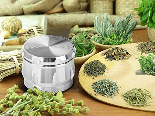 iRainy G2 Pocket Size Spice Herb Grinder - Small Tiny 1.6 Inch 4 Pieces with Pollen Catcher (Silver)