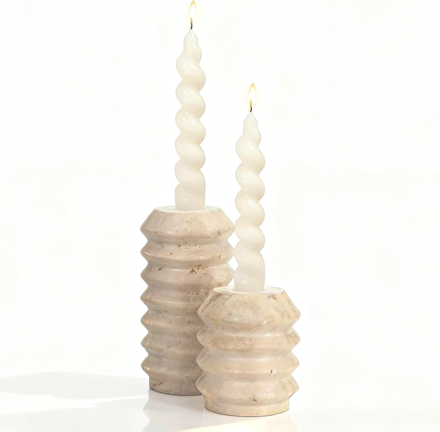 WORHE Candle Holders Italy True Natural Travertine Stone 0.4" Thick Set of 2 Marble Candlestick Holder for Christmas Wedding Dinning Party Candle Stand for 3/4 inch Candles Color Beige White ZT002