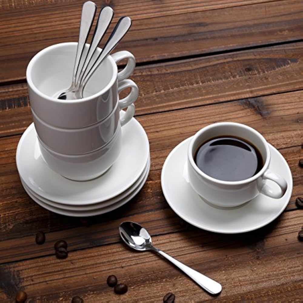 Espresso Cups And Saucers With Spoons, Stackable Mugs, 12piece 2.5