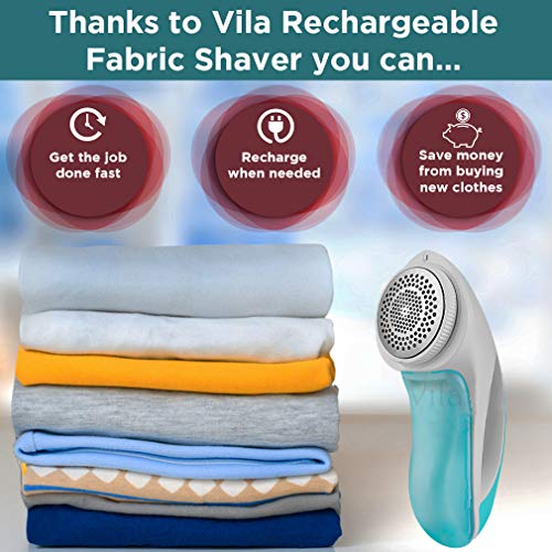 Vila Fabric Shaver, Portable and Battery Operated Hairball Remover, Quickly and Safely Eliminates Lint, Fuzz and Pilling, Easy to Use Sweater Defuzzer