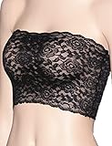 CENG MAU Women Plus Size Floral Lace Unlined Stretchy Strapless Bandeau Tube Tops See Through Bras