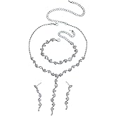 DATOA Exquisite Jewelry Set Bride Wedding Jewelry for Women Oval Teardrop Rhinestone Imitation Crystal Collar Necklace Pierced Dangle Earrings Set for Prom Party