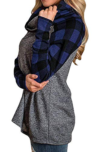 Women\'s Cowl Neck Plaid Sweatshirts Long Sleeve Casual Raglan Shirt Pullover
