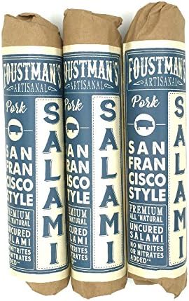 Foustman's Salami Pork San Francisco Style Artisanal, Nitrate-Free, Naturally Cured, Gluten-Free, Dairy-Free, Pack of 3, 8 Oz Each