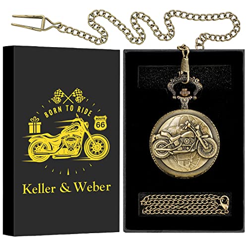 Keller & Weber Vintage Quartz Fob Pocket Watches for Men Women,Anniversary Presents,Birthday Christmas Gifts,Necklace Clock Gifts for Male Husband,Gift Box and Card