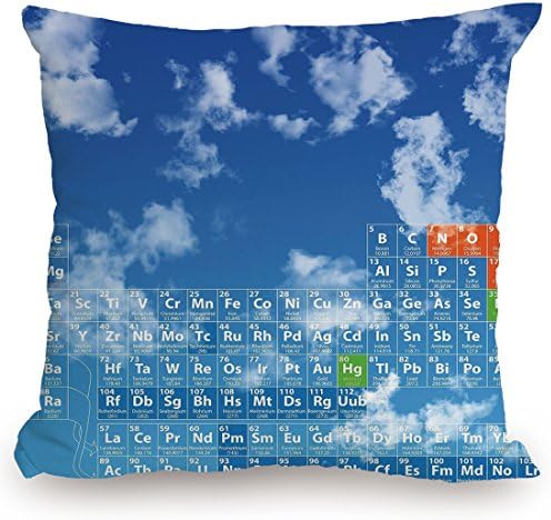 KissCase Throw Pillow Cushion Cover,Science,Clear Open Sky with Clouds and Chemistry Table for Kids Smart Student Print,Blue and White,Decorative Square Accent Pillow Case