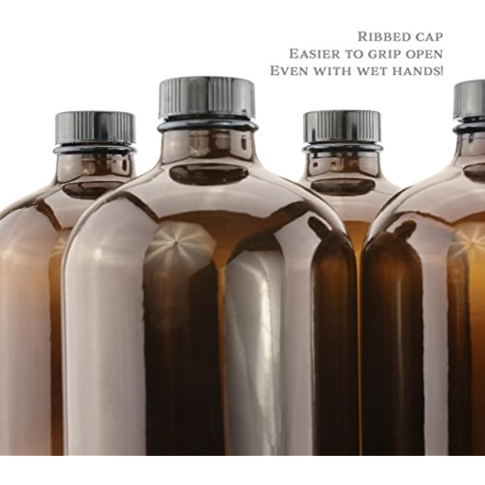 32Ounce Amber Kombucha Growler Bottles (4Pack) 1 Quart