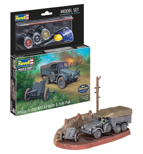 Revell 63344 Model Set Krupp Protze Kfz 69 with 3.7cm Pak 1:76 Scale Unbuilt/Unpainted Plastic Model Kit with Accessories