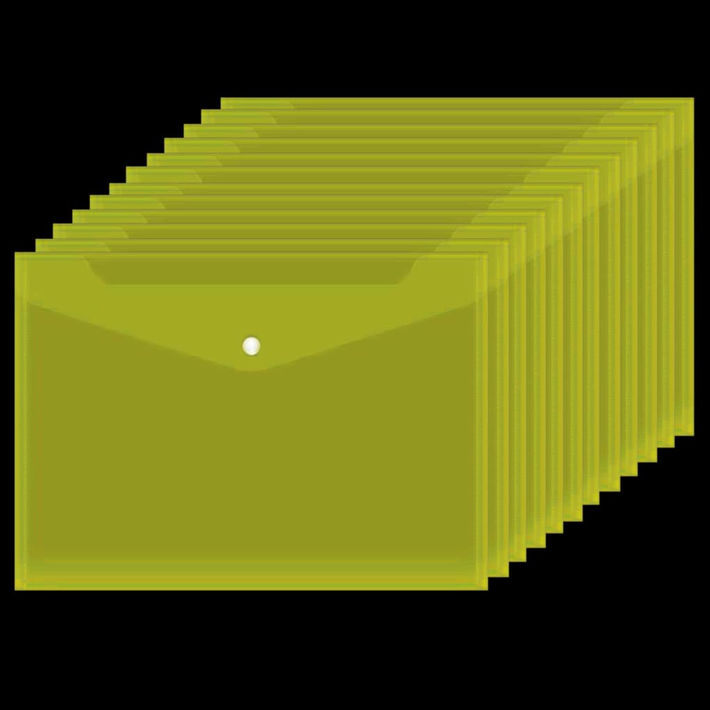 Plastic Wallets Folder - 12 Pack A4 Clear Document Folders Plastic Popper Wallet with Button Closure (Yellow)