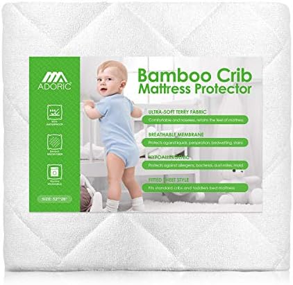 Crib Mattress Protector, Baby Crib Mattress Cover, Waterproof Mattress for Baby Premium Hypoallergenic Breathable Bamboo Fiber (White)