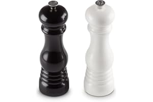 Le Creuset Salt and Pepper Mill Set, 8" x 2 1/2" each, Black & White