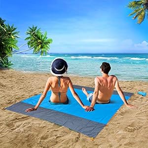 Stranddeken, picknickdeken, zandvrij strandmat, waterdicht, lichtgewicht 79 x 83 inch opvouwbare draagbare zakdeken…