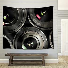 Set of DSLR Lenses, Different Sizes and Reflections. Low Key Image - Fabric Wall Tapestry Home Decor - 51x60 inches