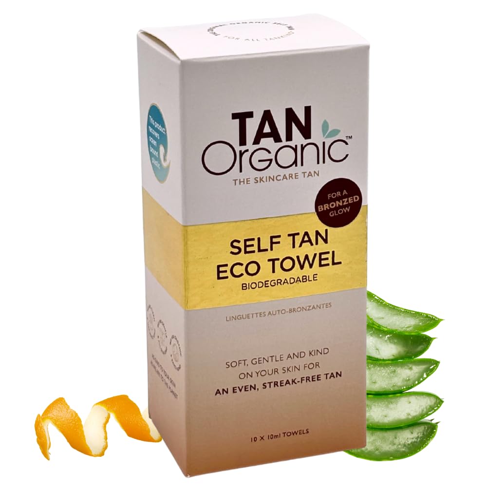 TanOrganic Self Tan Eco Towels 10-Pack | Face & Body Wipes | Travel-Friendly, Oil-Infused, Fast-Drying | Streak-Free Natural Bronze Tan | Long-Lasting 7-10 Days