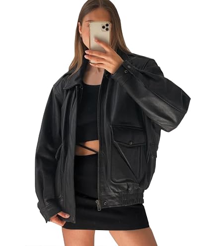 Vintage 80s/90s Oversized Black Leather Jacket Y2K Retro Style