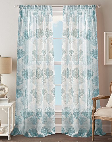 Destinations CHF 2-pc. Coral Reef Sheer Curtain Panel Set 84'' Blue/White