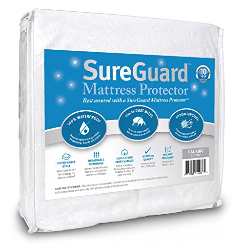 UPC 760921549865, California King SureGuard Mattress Protector - 100% Waterproof, Hypoallergenic - Premium Fitted Cotton Terry Cover - 10 Year Warranty